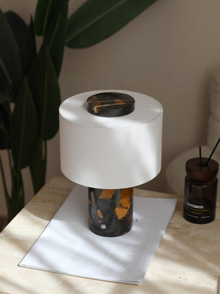Kalvy Lampe de Table Cylindrique en Marbre Travertin