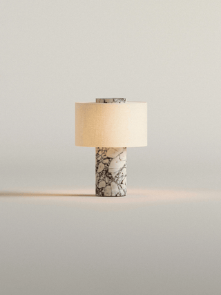 Kalvy Lampe de Table Cylindrique en Marbre Travertin