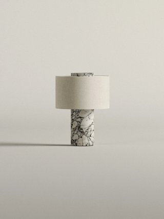 Kalvy Lampe de Table Cylindrique en Marbre Travertin
