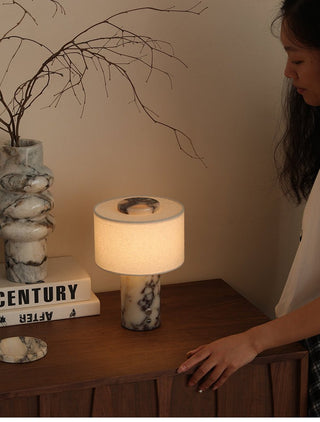 Kalvy Lampe de Table Cylindrique en Marbre Travertin