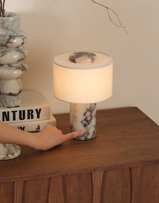 Kalvy Lampe de Table Cylindrique en Marbre Travertin