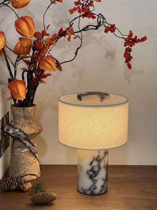 Kalvy Lampe de Table Cylindrique en Marbre Travertin