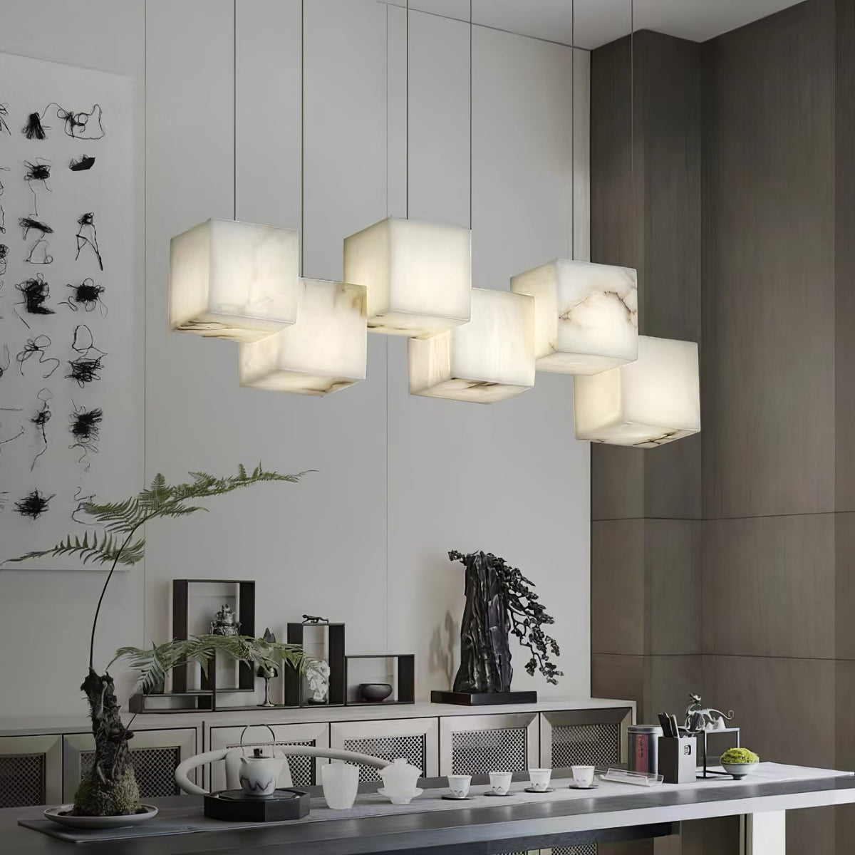 Alabaster Chandelier Box Cubic Elegance-Neutral Decor
