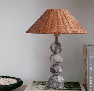 Marble Orb Rattan Table Lamp-Neutral Decor