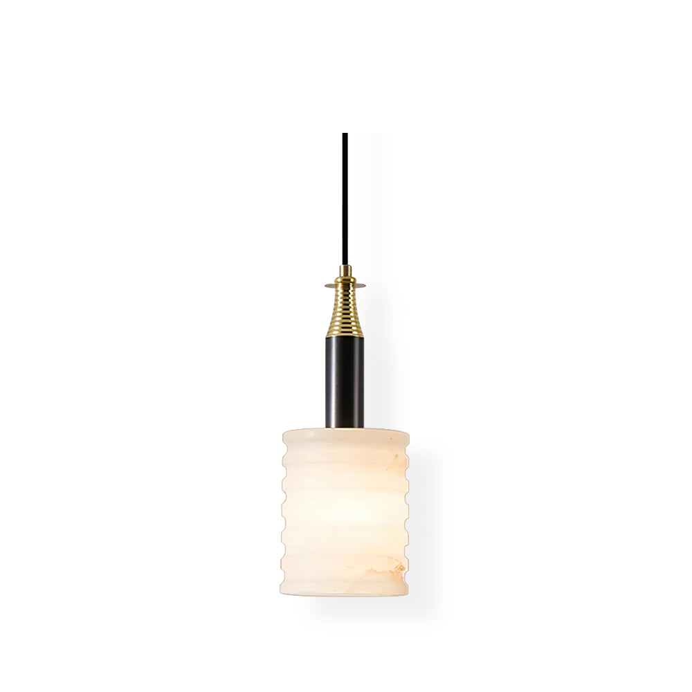 Alabaster Pendant Lamp Ribbed Cylinder-Neutral Decor
