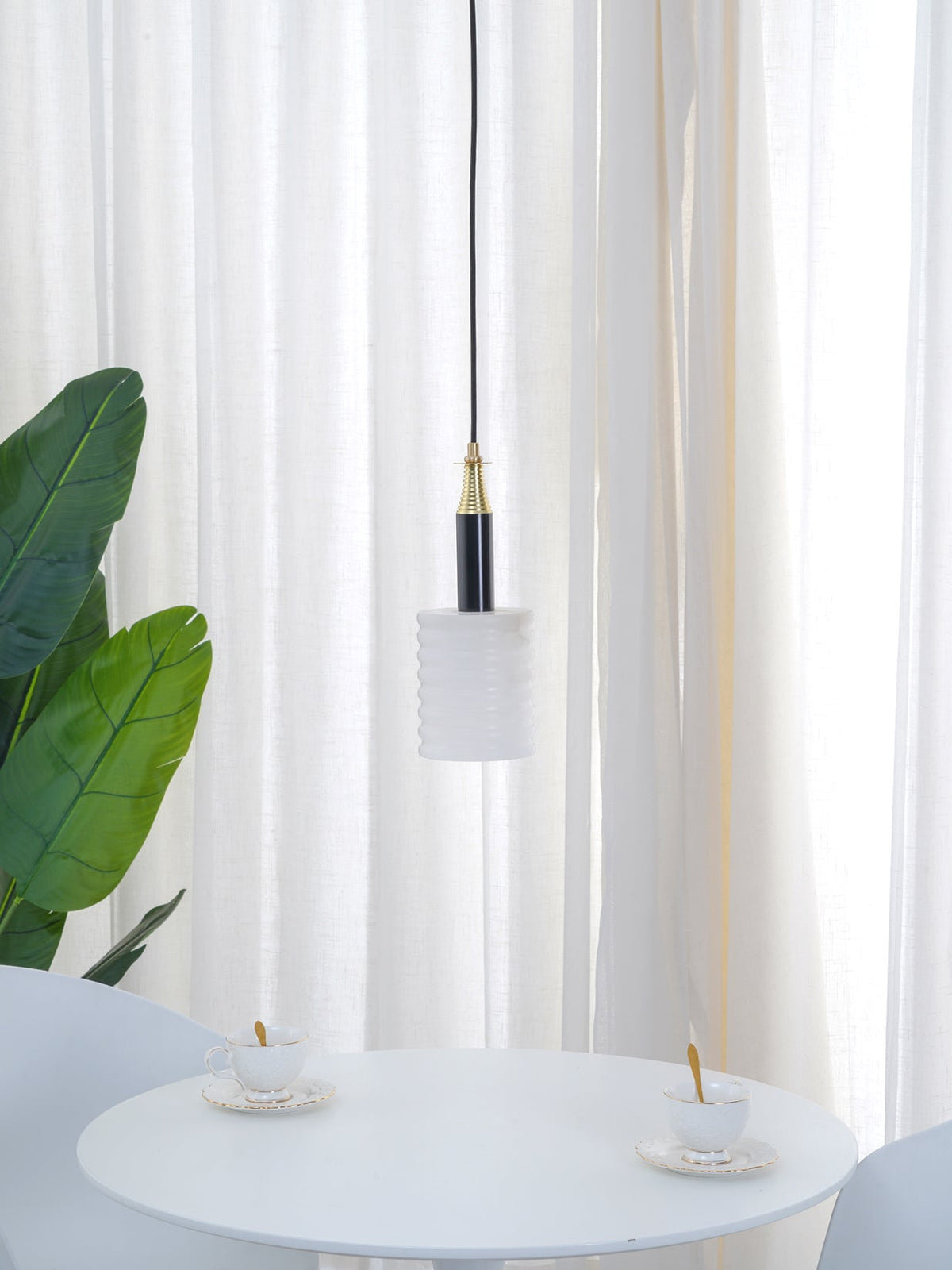 Alabaster Pendant Lamp Ribbed Cylinder-Neutral Decor