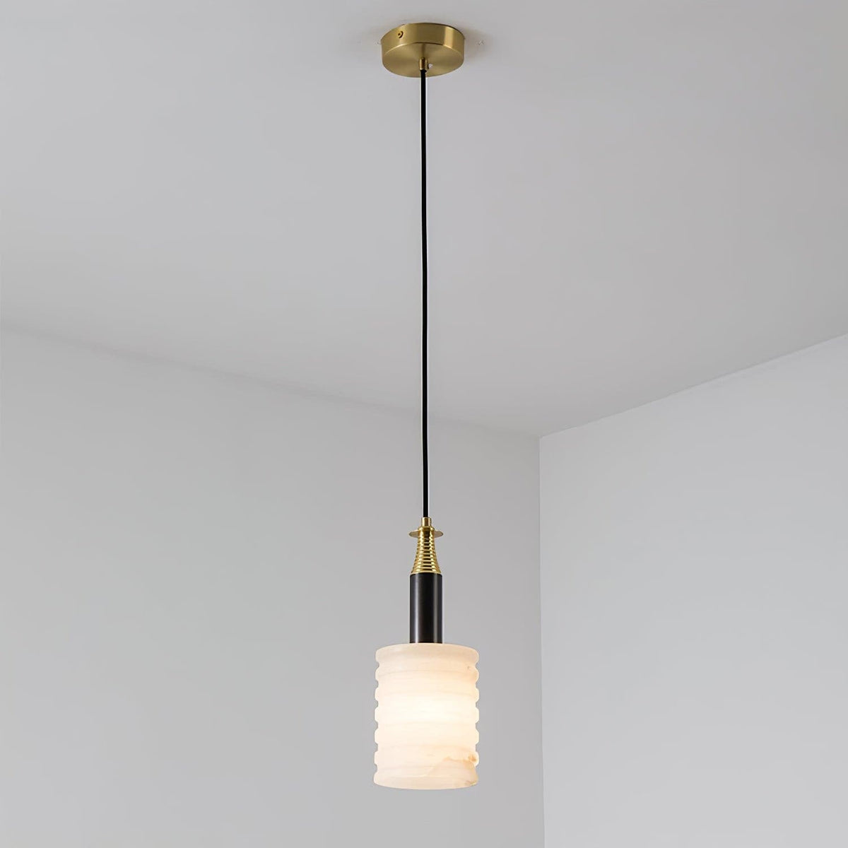 Alabaster Pendant Lamp Ribbed Cylinder-Neutral Decor