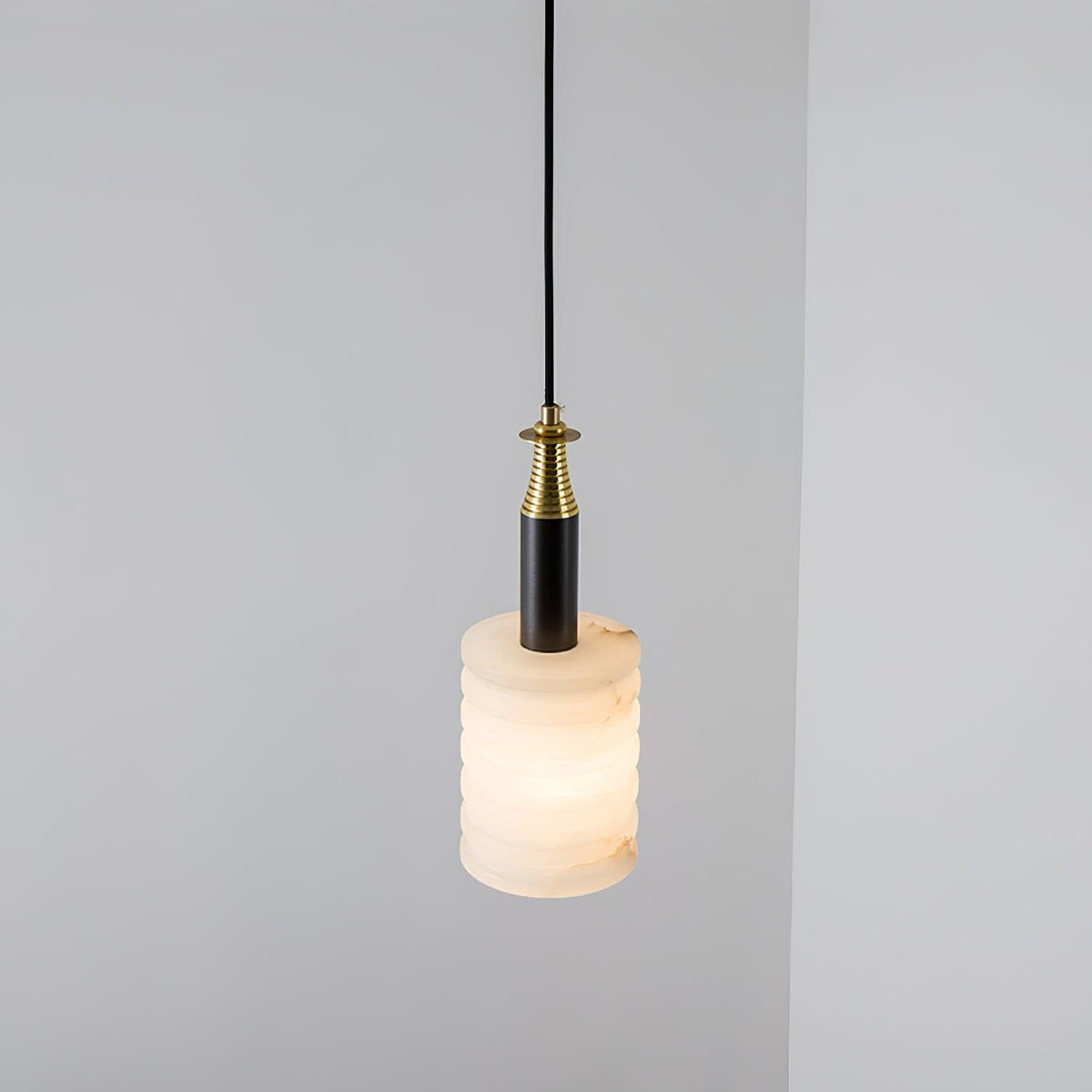Alabaster Pendant Lamp Ribbed Cylinder-Neutral Decor