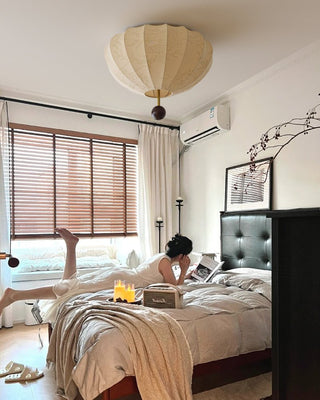 Lustra Plafonnier Bois Tissu Lanternes