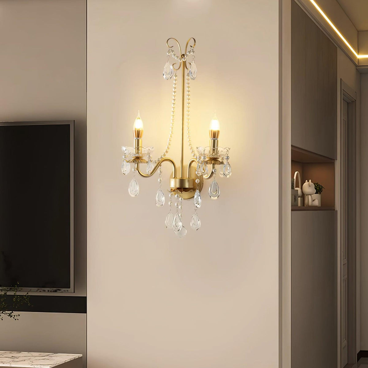 Wall Lamp Metal Crystal Pearls Ornate Elegant Chic Home Elegant-Neutral Decor