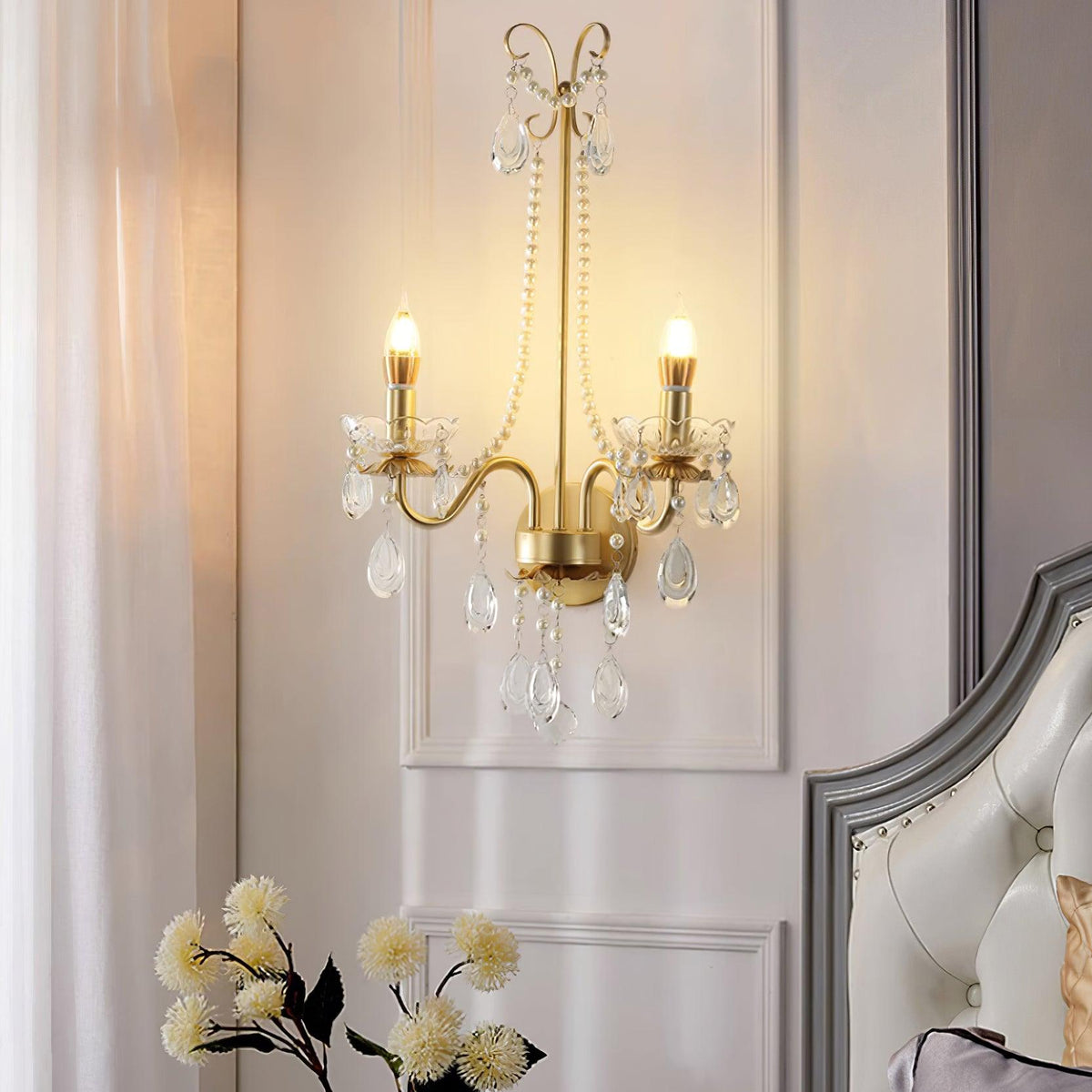Wall Lamp Metal Crystal Pearls Ornate Elegant Chic Home Elegant-Neutral Decor