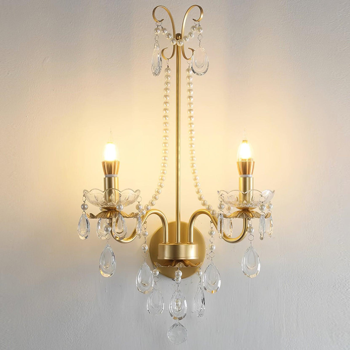 Wall Lamp Metal Crystal Pearls Ornate Elegant Chic Home Elegant-Neutral Decor