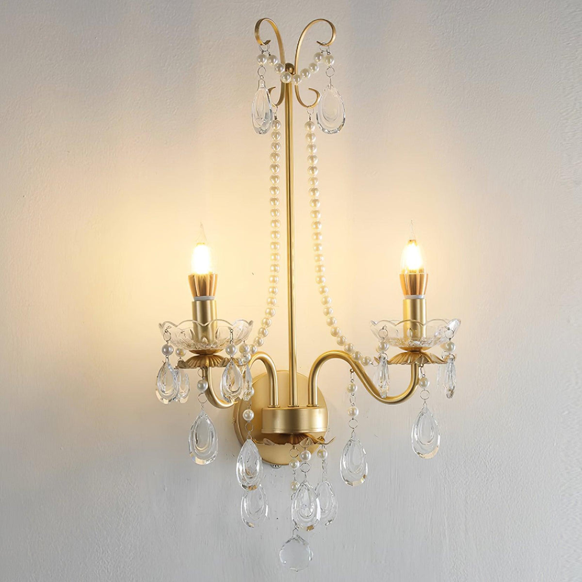 Wall Lamp Metal Crystal Pearls Ornate Elegant Chic Home Elegant-Neutral Decor