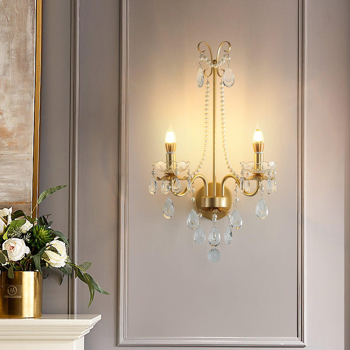 Wall Lamp Metal Crystal Pearls Ornate Elegant Chic Home Elegant-Neutral Decor