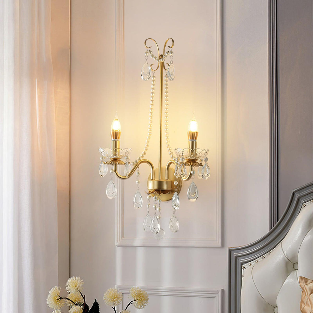 Wall Lamp Metal Crystal Pearls Ornate Elegant Chic Home Elegant-Neutral Decor