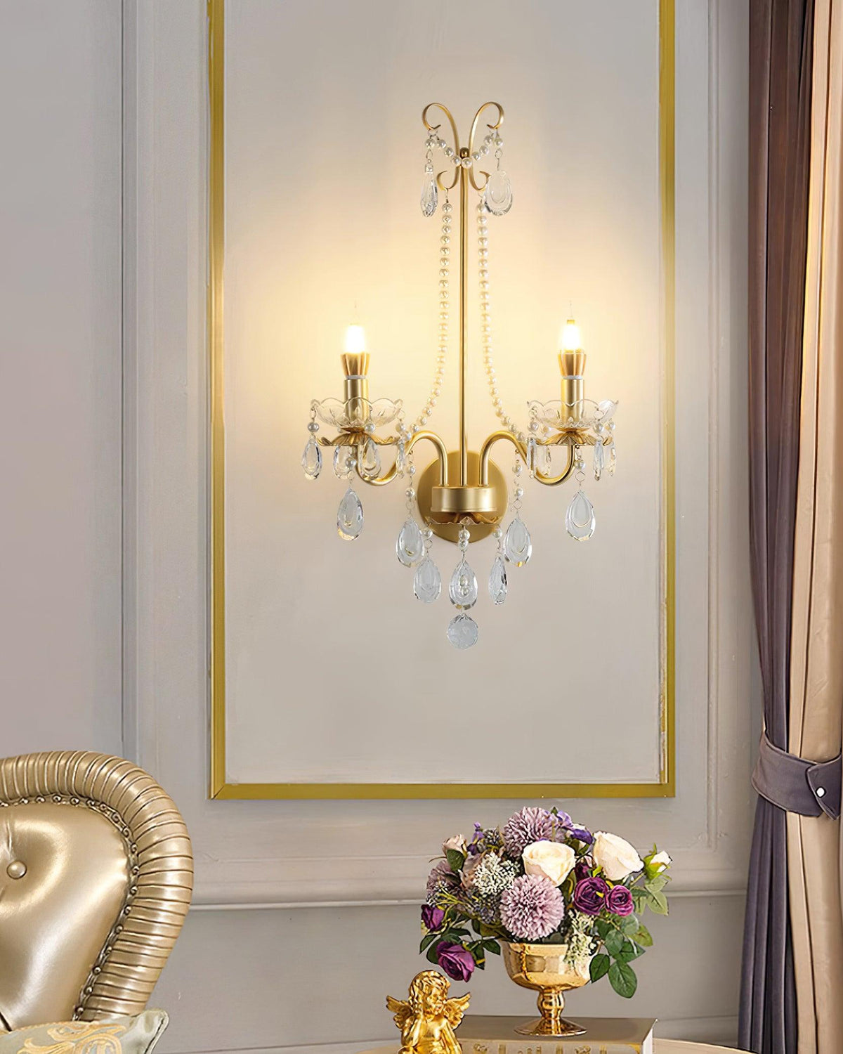 Wall Lamp Metal Crystal Pearls Ornate Elegant Chic Home Elegant-Neutral Decor