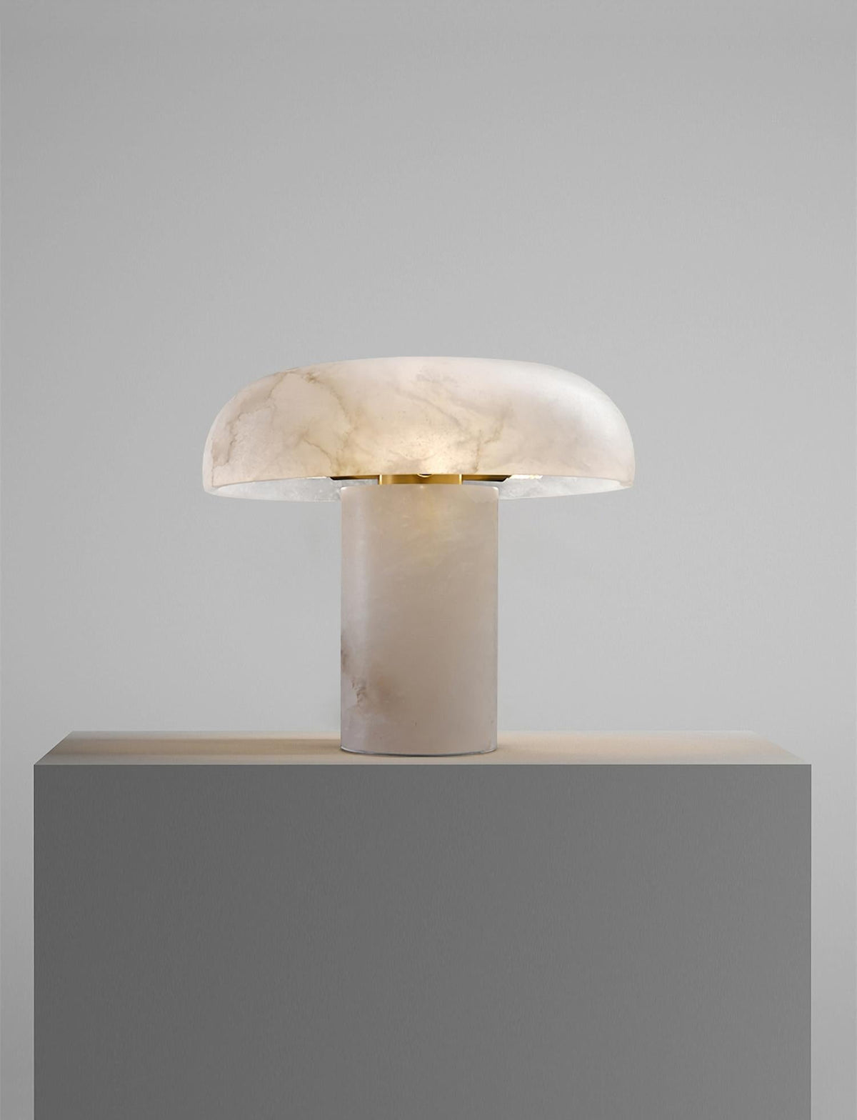 Table Lamp Alabaster Mushroom Shade Brass Base Sculptural Warm-Neutral Decor