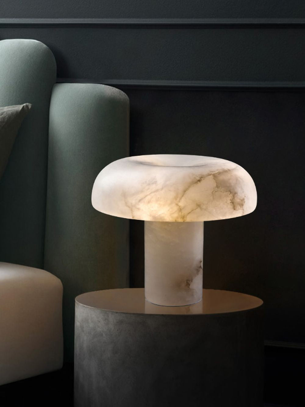 Table Lamp Alabaster Mushroom Shade Brass Base Sculptural Warm-Neutral Decor