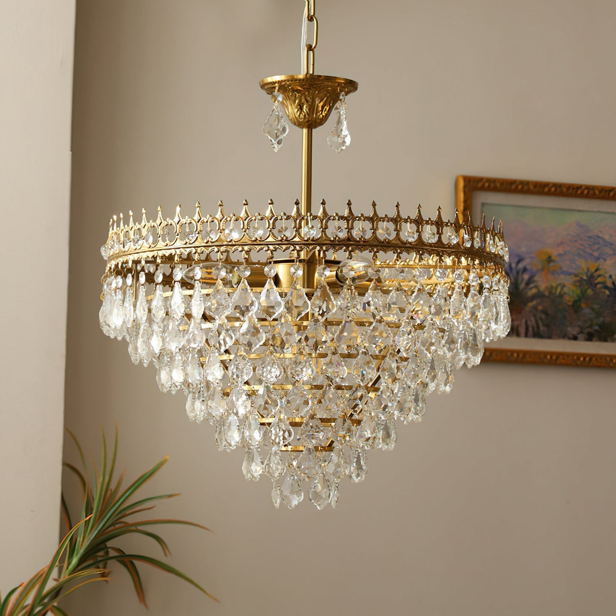 The large Marilyn Chandelier (50cm) making a statement in a high-ceiling foyer.