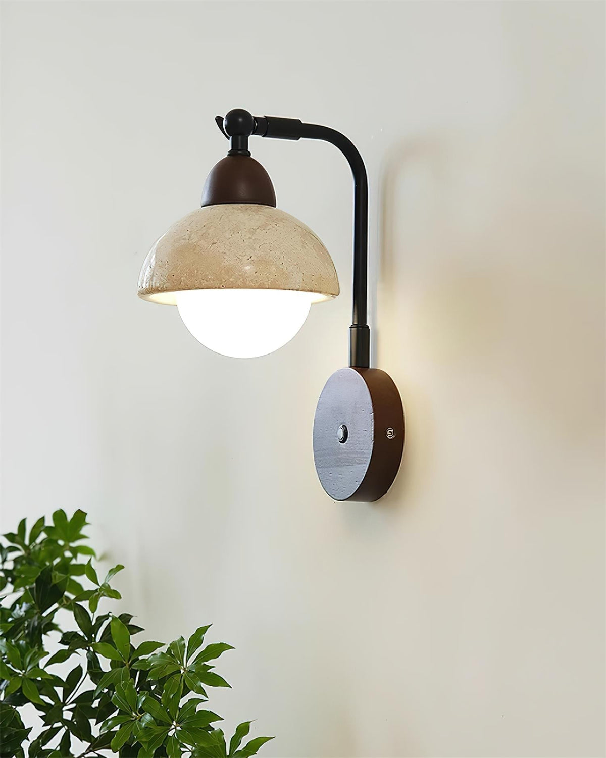 Solaro Wall Light Travertine White Opalescent Globe-Neutral Decor