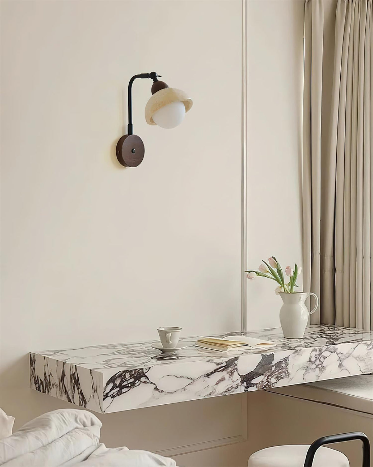 Solaro Wall Light Travertine White Opalescent Globe-Neutral Decor