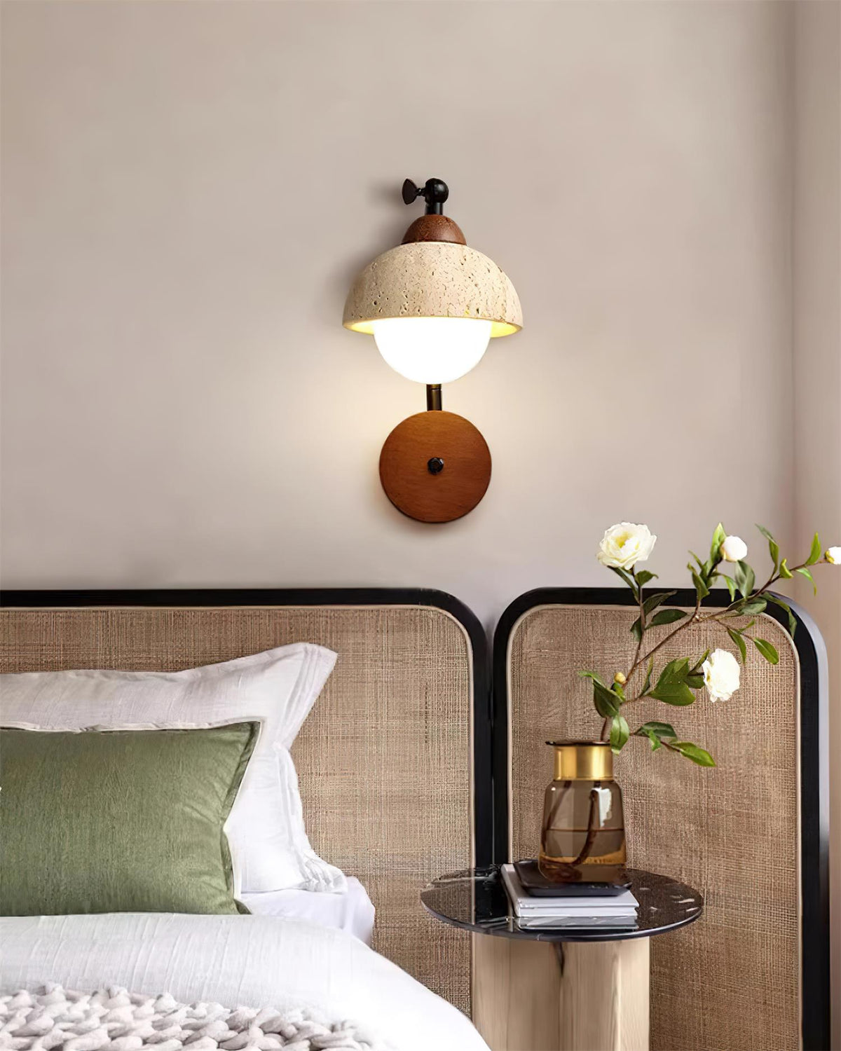 Solaro Wall Light Travertine White Opalescent Globe-Neutral Decor