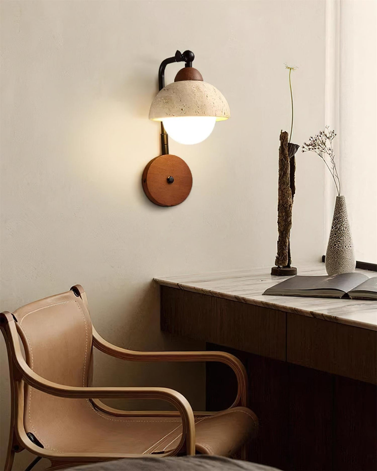 Solaro Wall Light Travertine White Opalescent Globe-Neutral Decor
