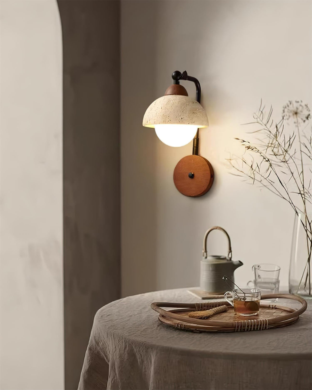 Solaro Wall Light Travertine White Opalescent Globe-Neutral Decor
