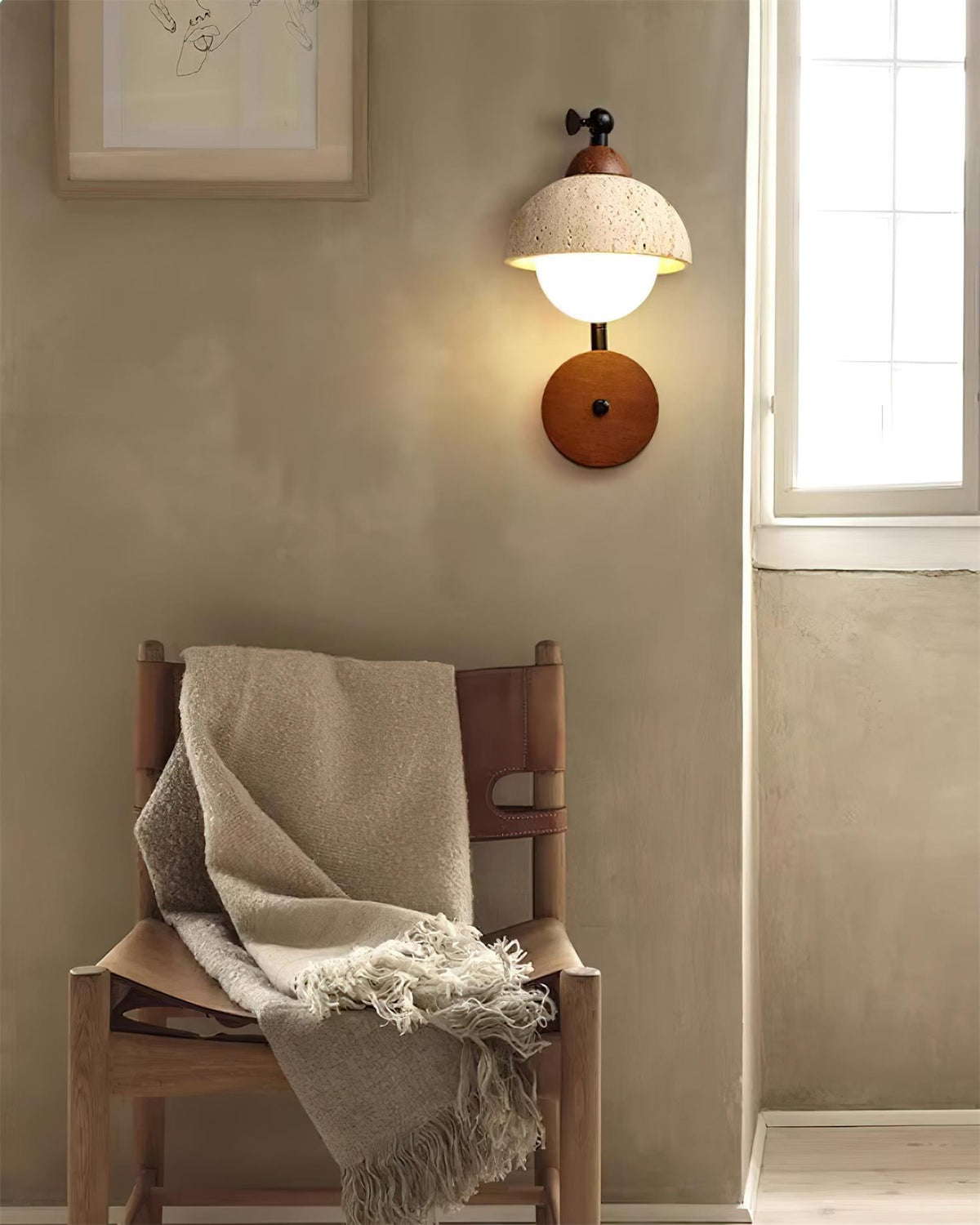 Solaro Wall Light Travertine White Opalescent Globe-Neutral Decor