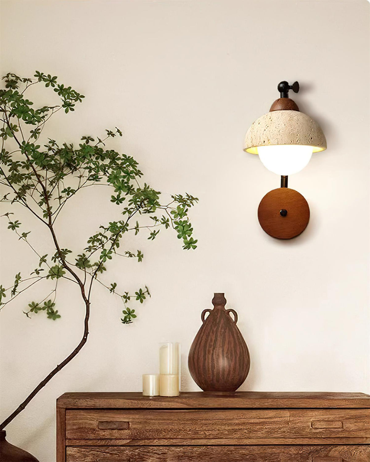 Solaro Wall Light Travertine White Opalescent Globe-Neutral Decor