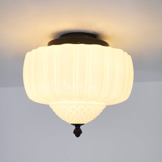 Solara Plafonnier en Verre Opale Dôme Cannelé Vintage-Luire