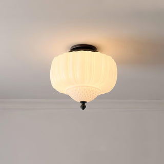 Solara Plafonnier en Verre Opale Dôme Cannelé Vintage-Luire