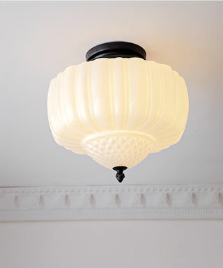 Solara Plafonnier en Verre Opale Dôme Cannelé Vintage-Luire