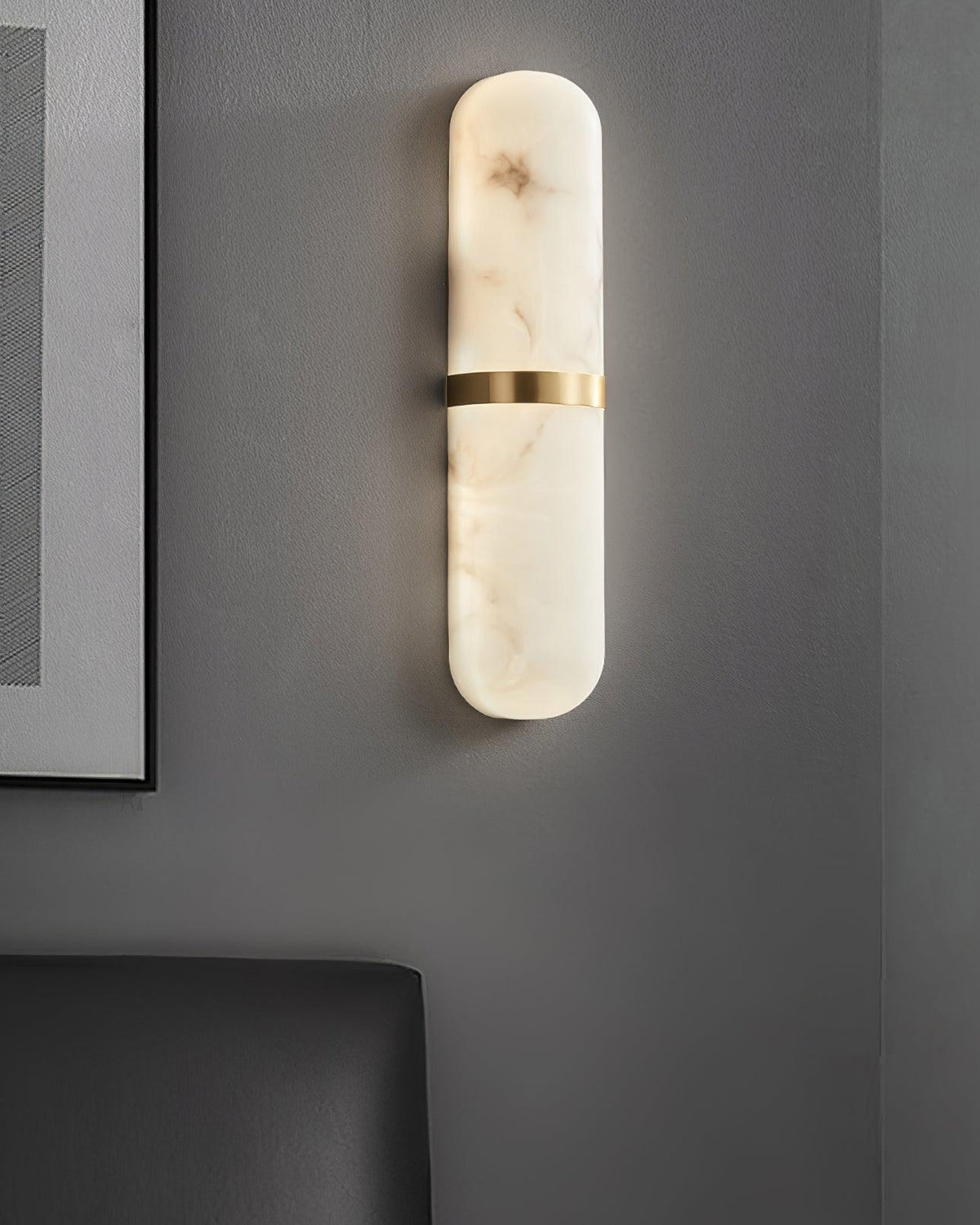 Wall Lamp Alabaster Capsule Brass Band-Neutral Decor