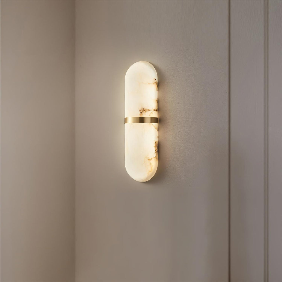 Wall Lamp Alabaster Capsule Brass Band-Neutral Decor