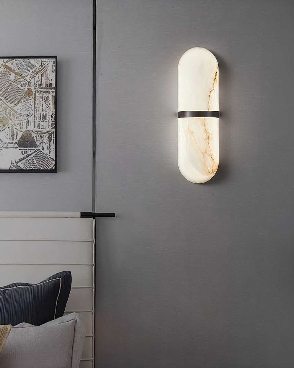 Wall Lamp Alabaster Capsule Brass Band-Neutral Decor