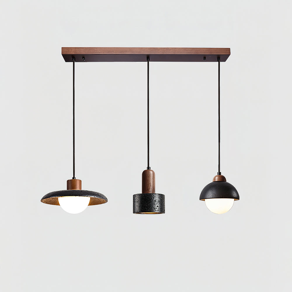 Ritta Black Travertine Pendant Light Set-Neutral Decor