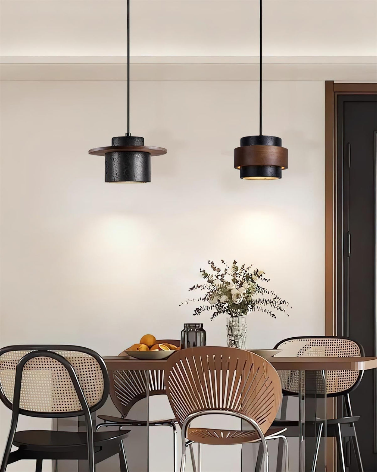 Ritta Black Travertine Pendant Light Set-Neutral Decor