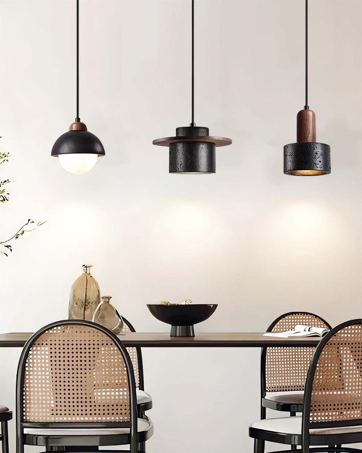 Ritta Black Travertine Pendant Light Set-Neutral Decor