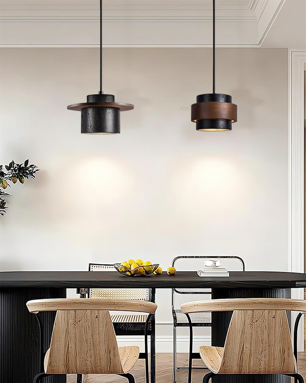 Ritta Black Travertine Pendant Light Set-Neutral Decor