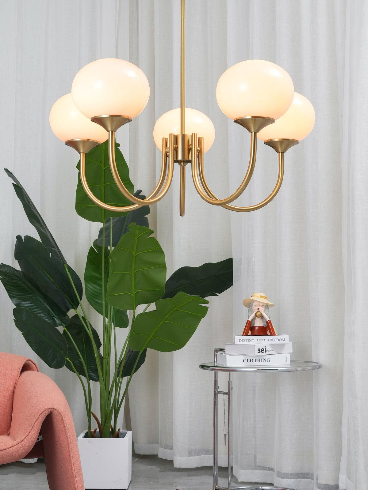 Breniona Lustre Globe en Verre Rose Doré
