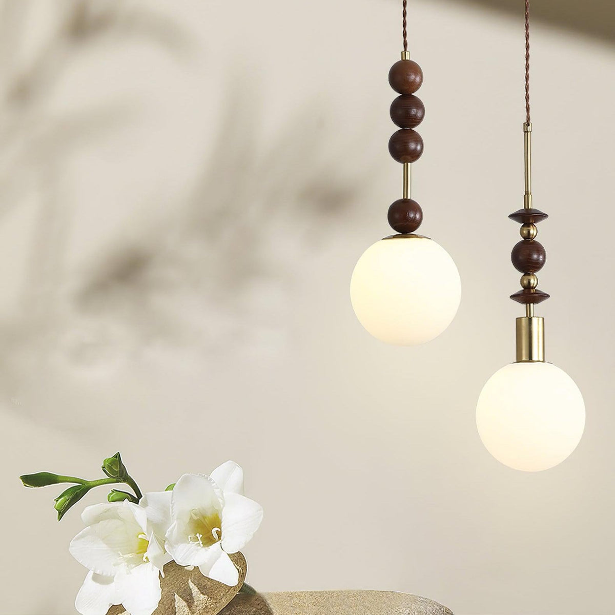 Norn Suspension Verre Perles en Bois