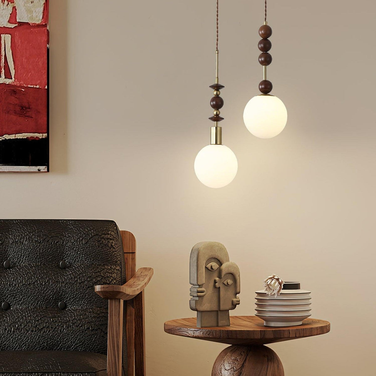 Norn Suspension Verre Perles en Bois