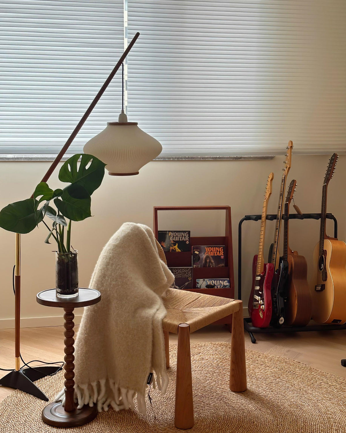 Ervenil Lampadaire en Bois d'Érable Et Verre Moderne du Milieu du Siècle