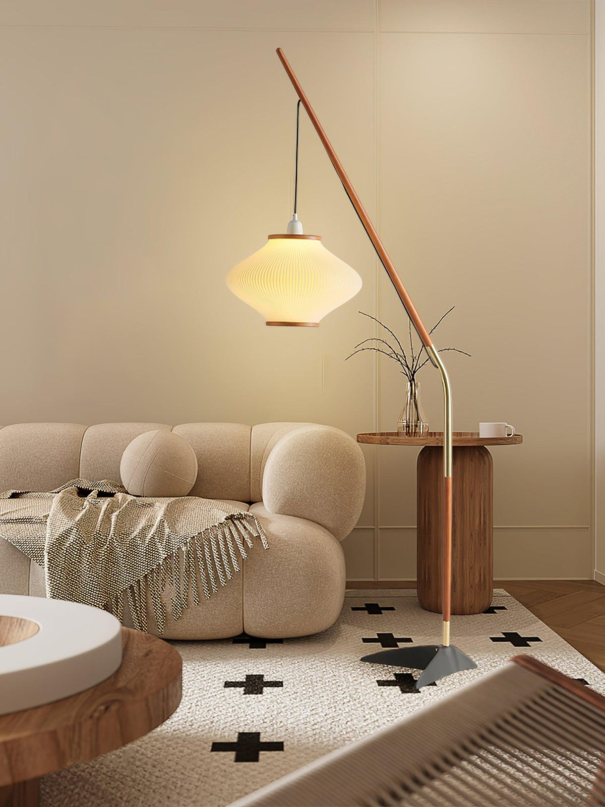Ervenil Lampadaire en Bois d'Érable Et Verre Moderne du Milieu du Siècle