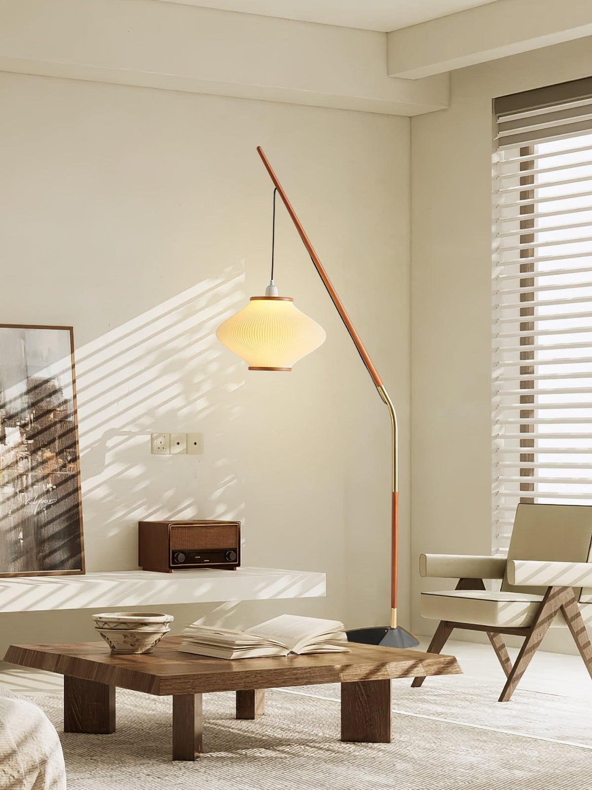 Ervenil Lampadaire en Bois d'Érable Et Verre Moderne du Milieu du Siècle