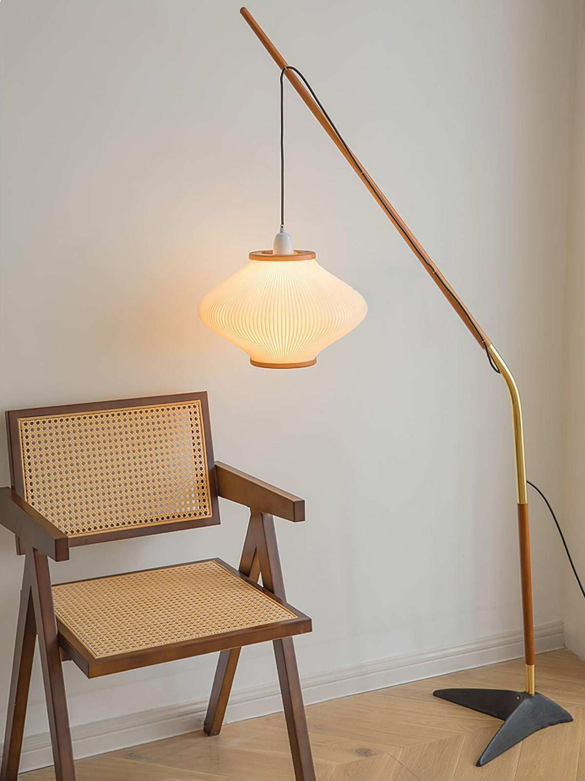 Ervenil Lampadaire en Bois d'Érable Et Verre Moderne du Milieu du Siècle