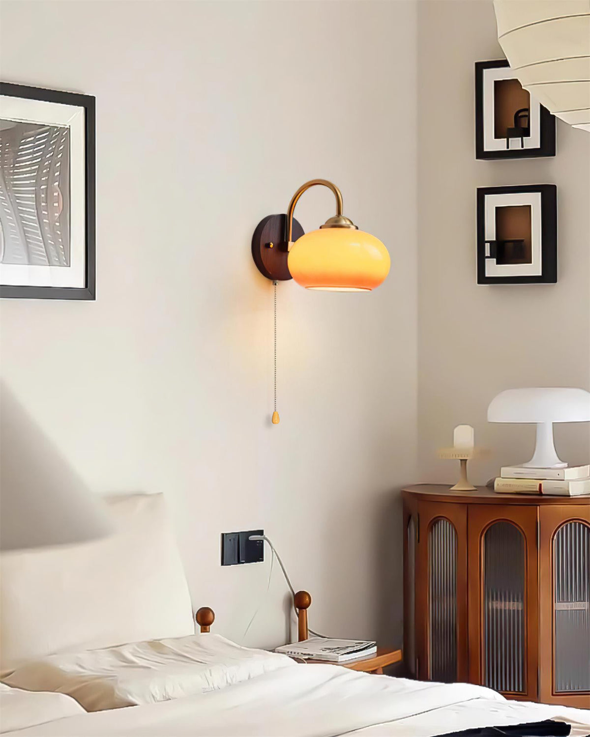 May Wall Lamp Arched Arm Glass Dome Vintage-Neutral Decor