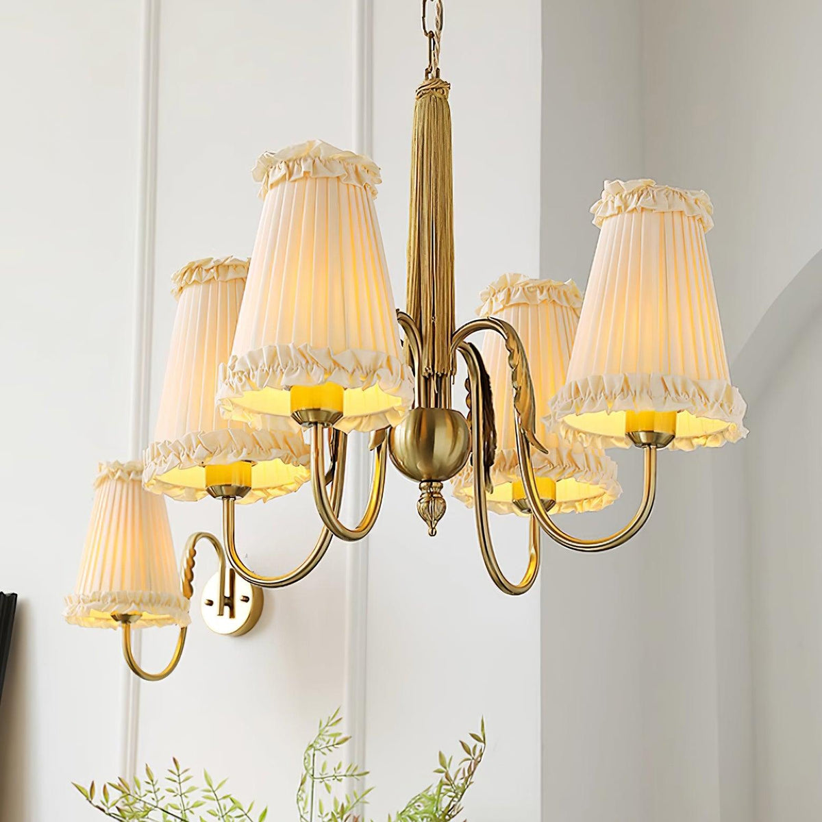 Faylin Vintage Brass Chandelier with Pleated Shades-Neutral Decor