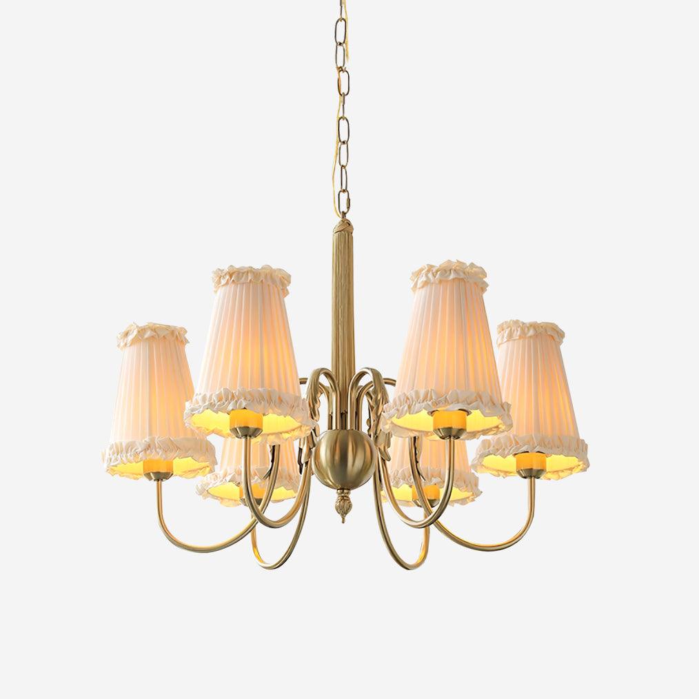 Faylin Vintage Brass Chandelier with Pleated Shades-Neutral Decor